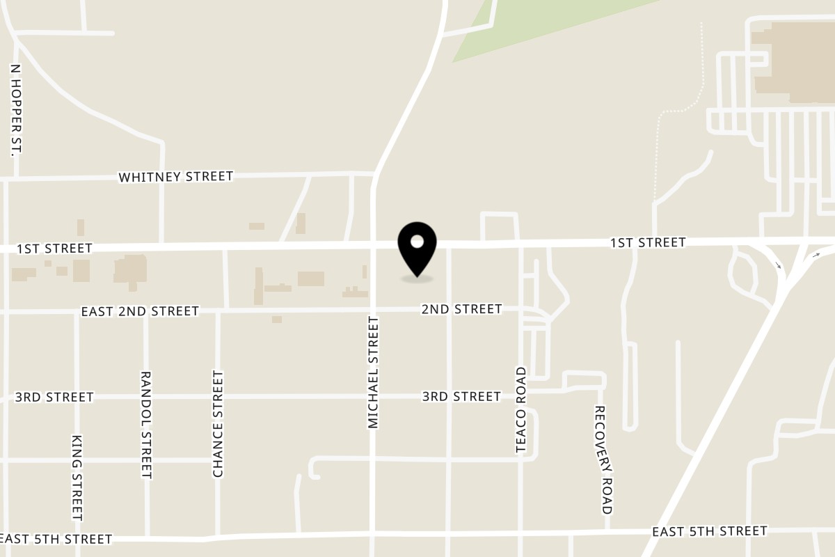Map showing the location of B2Q BBQ on 1123 1st St in Kennett